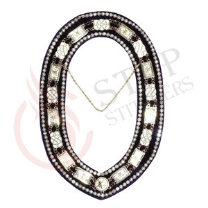 Collar de Cadena con Pedrería de los Caballeros Templarios, Dorado y Plateado sobre Negro, Regalia Ceremonial Premium - Product Image 1