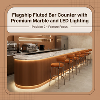 Mostrador de Bar Estilo Árabe para Cafetería con Acabado Caramelo Acanalado y Estante con Cápsulas LED, Juego Completo de Muebles para Cafetería