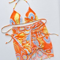 Xuanlang Femmes Sexy Tie-Dyed Bikini Set High Cut Micro Thong 3 Pc Maillot de bain Beachwear Mesh Cheeky Bottom Avec Lettre