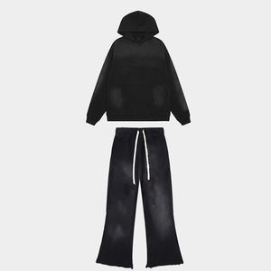Survêtement personnalisé Survêtement deux pièces délavé à l'acide pour hommes Streetwear Distressed Cut Sew Sun Faded Hoodie et ensemble de pantalons de survêtement - Product Image 4