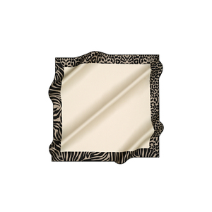 Beige <b>Silk</b> Twill Square <b>Scarf</b> with Leopard and Polka Dot Print - Product Image 1