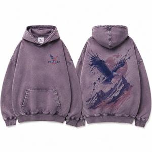 เสื้อฮู้ดดี้ผู้ชายทรงโอเวอร์ไซส์สไตล์วินเทจ ผ้าฟลีซ มีกระเป๋าหน้า พิมพ์ลายด้านหลัง ผ้าฝ้าย 100% สำหรับฤดูหนาว - Product Image 2