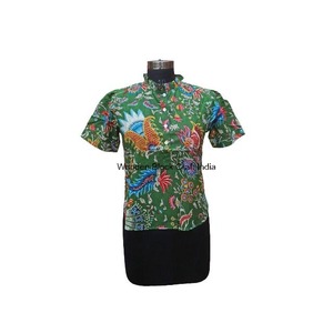 Fashionable Korean Style Vintage Turtle Design Women's 100% Cotton Tunic Tops Button Puff Sleeves <b>Polished</b> Look Casual Office - Product Image 6