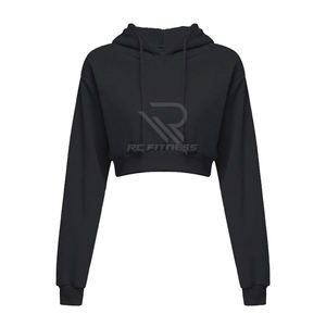 Fitness Apparel Custom High Quality Gym Crop <b>Top</b> Cotton Fleece Women Crop Hoodies No <b>String</b> Sweatpants Tracksuits Set - Product Image 6