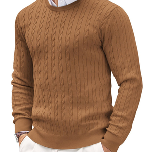 <b>Men's</b> Crew-neck <b>Cable</b> <b>Knit</b> Cardigan <b>Sweaters</b> Unisex Relax Fit Breathable Long Sleeve Casual Ribbed <b>Sweater</b> - Product Image 5