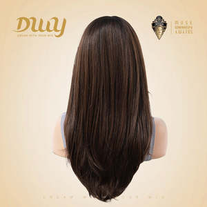 Tilly-DWY 13x6 Filter Lace Front <b>Wig</b> Free Part Medium-Length Wavy Layered Long Curly Wavy Brown <b>Black</b> Dark Roots Transparent - Product Image 3