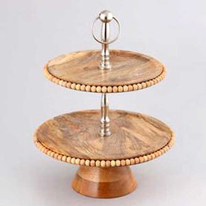 Vente chaude Acacia Bois & Métal Rode type de remise en gros forme ronde 2 niveaux faits à la main avec la meilleure qualité ustensiles de cuisine support à gâteau - Product Image 3