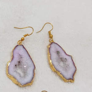 Brass gold plated <b>earring</b> with Druzy micron gold plated drop <b>earring</b> natural sparkle Handmade jewelry Wholesale - Product Image 3