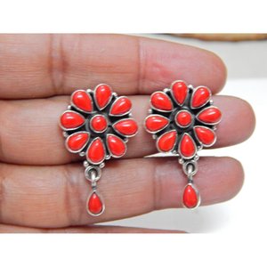 Pendiente de piedras preciosas de Coral Natural de oro blanco de Plata de Ley 925, joyería elegante para niñas - Product Image 4