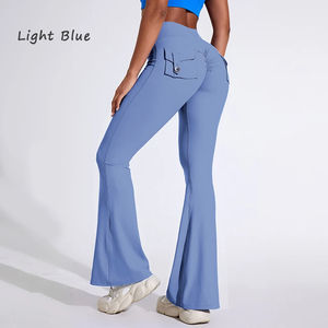 กางเกงฮิปฮอปเอวสูงของผู้หญิงกางเกงออกกำลังกายยิมแห้งเร็วมีกระเป๋าสำหรับวิ่งและออกกำลังกายกางเกงทรงกระดิ่งสไตล์โยคะ - Product Image 3