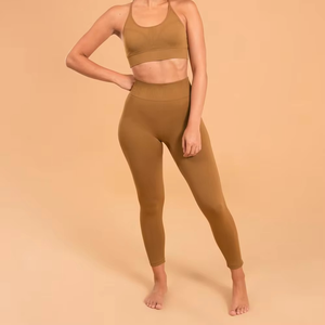 ชุดโยคะสองชิ้นเอวสูงของผู้หญิงพร้อมลายพิมพ์เรียบง่ายชุดฟิตเนสเอวสูงแห้งเร็วปรับแต่งโลโก้ - Product Image 6