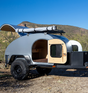 Remolque de Viaje Moderno en Forma de Lágrima, de Aluminio Gris, para 2 Personas, Ligero, Plegable, Mini Caravana - Product Image 5