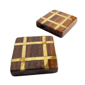 Vintage Square Wooden <b>Bead</b> Pendants with Brass Inlay Top Selling Custom Shape and Size Blank Wood & Brass Inlay <b>Coaster</b> - Product Image 1