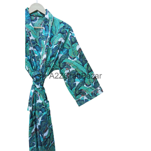Hermosa bata de baño Kimono de algodón con bloque de cintura elástica estampado Floral patrón de flores ropa de playa de verano con logotipo frontal - Product Image 3