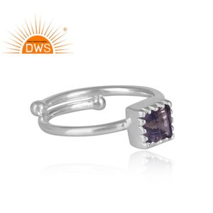 แหวนหินอิโอไลต์ธรรมชาติทำจากเงินแท้ดีไซน์ล่าสุดแหวนวางซ้อนกันได้ดีไซน์สี่เหลี่ยม - Product Image 3