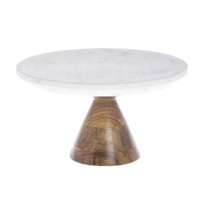 Base para Pastel Decorativa con Tapa de Mármol, Proveedor Indio, Base de Mármol Blanco de Lujo con Base de Madera para Decoración de Bodas y Fiestas - Product Image 1