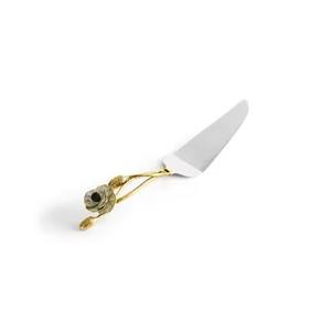 Servidor de pastel de acero inoxidable con mango de plumas doradas, elegante utensilio para postres, herramienta de servir con estilo. - Product Image 5