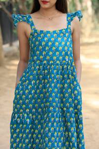 Main bloc imprimé robe sans manches coton indien robe d'été bleu longue robe avec main bloc imprimé Floral Design ODM approvisionnement - Product Image 5