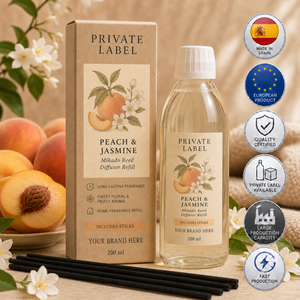 Private Label Peach & Jasmine <b>Reed</b> <b>Diffuser</b> Refill 200ml OEM | Mikado Refill with Sticks | Spain EU - Product Image 1