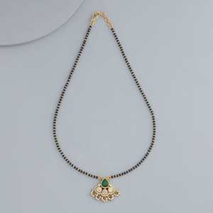 Vintage Kundan Mangalsutra 173018 Wedding Jewelry <b>Ruby</b> Diamond Pearl Beaded Chains Water Drop Number Shape Religious Made Brass - Product Image 4