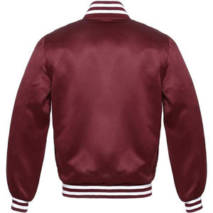 Chaqueta Universitaria Morada Lisa al por Mayor, Chaqueta Bomber de Satén para Hombre con Cuello y Puños de Punto Acanalado - Product Image 6