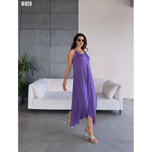 Vestido de Mujer con Corte Asimétrico y Cuello en V, Tejido con Diseño de Campana, 38285 - Morado - Product Image 5