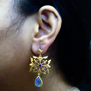 Boucles d'oreilles en argent sterling 925 plaqué or Labradorite pierres précieuses tendance Texture Style dames porter - Product Image 5