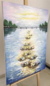 ภาพวาดสีน้ำมันวาดภาพวาดด้วยมือแบบทันสมัยขนาด60*80ซม. ทำจากผ้าใบฐานยามบ่ายพระอาทิตย์ตกดิน - Product Image 6