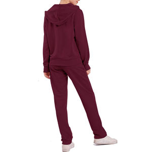 Ensemble survêtement femme en polaire polyester personnalisé avec logo, sweat à capuche zippé et pantalon de jogging à jambe droite, 2 pièces - Product Image 2