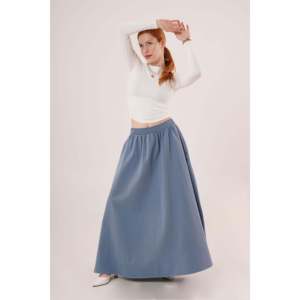 Lustrin Women's Long Blue Elastic Waist <b>Skirt</b> Side <b>Pocket</b> Detail Comfortable Casual Dyed Breathable <b>Maxi</b> <b>Skirt</b> for Everyday Wear - Product Image 4