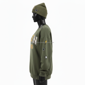 เสื้อสเวตเชิ้ตผ้าฝ้ายฟลีซสำหรับผู้หญิง สีเขียว อุ่นสบาย ปักโลโก้แบบกำหนดเอง ลายดาว สไตล์โอเวอร์ไซส์ ระบายอากาศได้ดี - Product Image 3