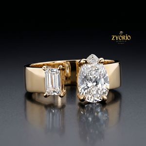 10K Gold Pear & Emerald Cut Lab Grown Diamond <b>Open</b> Band <b>Ring</b> for Women - Product Image 3