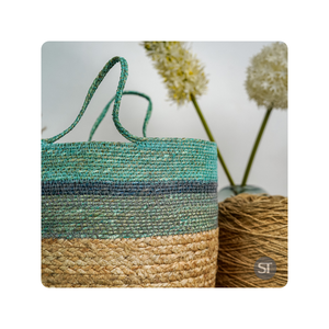 Cesta de almacenamiento de algas marinas de Yute natural verde moderna de 25x25x25cm con estante de especias de vidrio - Product Image 6