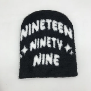 Bonnet en mohair personnalisé très vendu Bonnet unisexe en laine polaire sans manchette avec logo personnalisé Bonnet fait main en fourrure Bonnets chauds - Product Image 3
