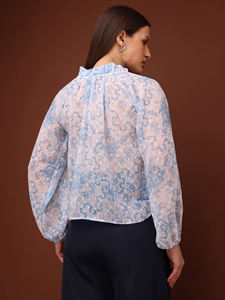 Printed <b>Peach</b> High Neck Full Sleeves Floral Printed Casual WesternWear Top - Product Image 4