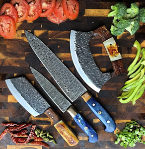 Juego de cuchillos de cocina profesional, cuchillo de chef de acero de Damasco de 10 piezas con mango de madera Pakka, artesanía de acero ecológica internacional - Product Image 2