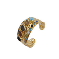 Bracelet manchette en laiton plaqué or avec pierres précieuses brutes et pierres de naissance, serti clos, tendance pour femme, El Joyero, pour mariage et fête, poire brute