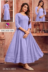 Maruti Fashion's Traditional Anarkali Style Kurti Indian & Pakistani Clothing con Rayon & Shiffli Work Top para ropa funcional - Product Image 6