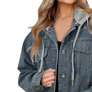 Precio barato transpirable mujeres Denim Jean chaquetas recién llegados elegante Color sólido mujeres chaqueta de mezclilla con capucha para la venta - Product Image 2