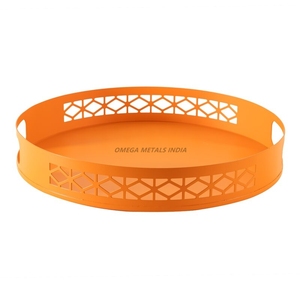 Vibrant Round Orange Serving Tray With Intricate Cutout Design for Stylish Display and Functional Entertaining Use - Product Image 1