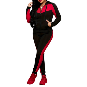 Conjunto Deportivo de Dos Piezas para Mujer, Invierno, Bloques de Color, Forro Polar, Sudadera con Capucha, Pantalones Jogger con Cierre Frontal, Ropa Deportiva Informal para Fitness y Descanso - Product Image 1