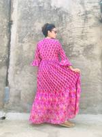 Robe longue évasée grande taille pour l'été, imprimé floral ethnique, taille naturelle, écologique, service OEM, en coton pour femme, idéale comme cadeau