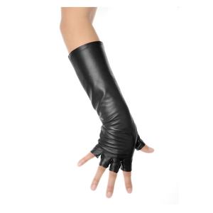 Gants longs en cuir noir mi-longs sans doigts pour femmes, pour soirée, fête ou conduite, fabriqués au Pakistan - Product Image 2