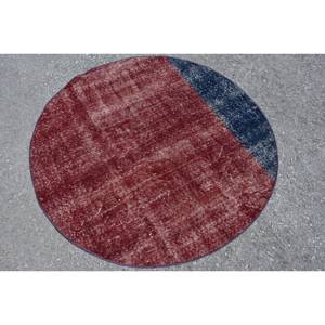 Alfombra tradicional ecológica de lana turca Vintage diseño de retazos rojo azul 3,9 pies X 3,9 pies decoración moderna pieza de declaración látex - Product Image 1