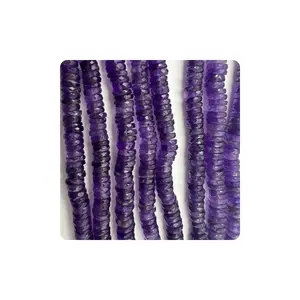 Gemstone Wholesale Suppliers Natural Purple Amethyst Faceted Heishi Tier Shape Beads Size 8 to 10mm 14 Inches Strand