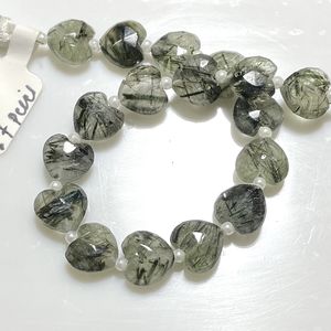 Wholesale 10MM Grey Rutile Faceted Heart Shape Briolette Natural Vertical Drill Stone <b>Beads</b> - Product Image 3