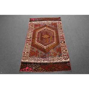 Tapis turc vintage, tapis Kilim 3x5,4 pieds, tapis oriental rouge brun - Product Image 1