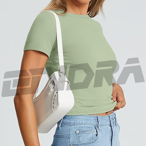 À la mode femmes été haut court doux respirant col rond t-shirt léger décontracté à manches courtes pull parfait pour streetwear gym - Product Image 3