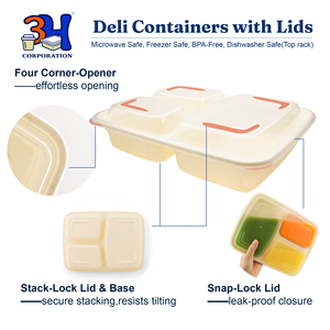 Contenitori per la preparazione dei pasti 3H da 33oz con coperchi, 3 scomparti [confezione da 150, 300 pezzi], contenitori per alimenti da asporto, adatti a microonde, lavastoviglie e congelatore. - Product Image 3