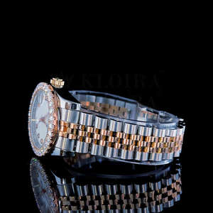 Montre unisexe de luxe Jubilee Bezel VVS Moissanite Diamond 42 mm, bracelet en cuir en acier inoxydable plaqué or bicolore, mouvement analogique ETA - Product Image 2